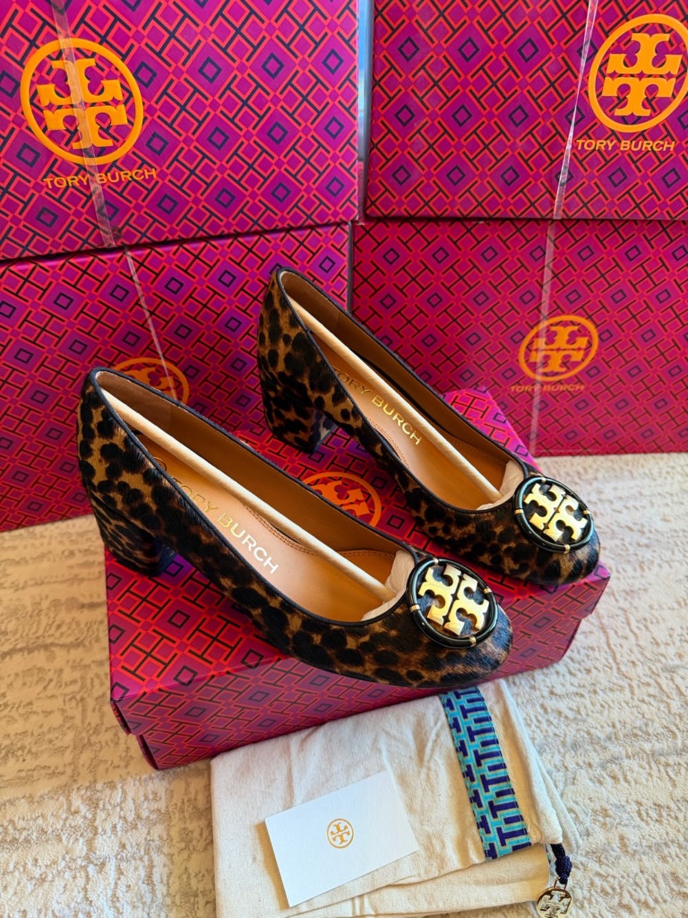 Tory Burch Leopard Print Block Heel Pumps - Brown/Black/Gold